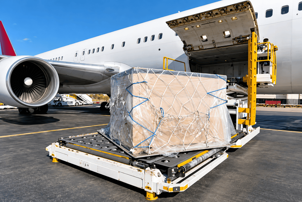 Air cargo being prepared for dispatch